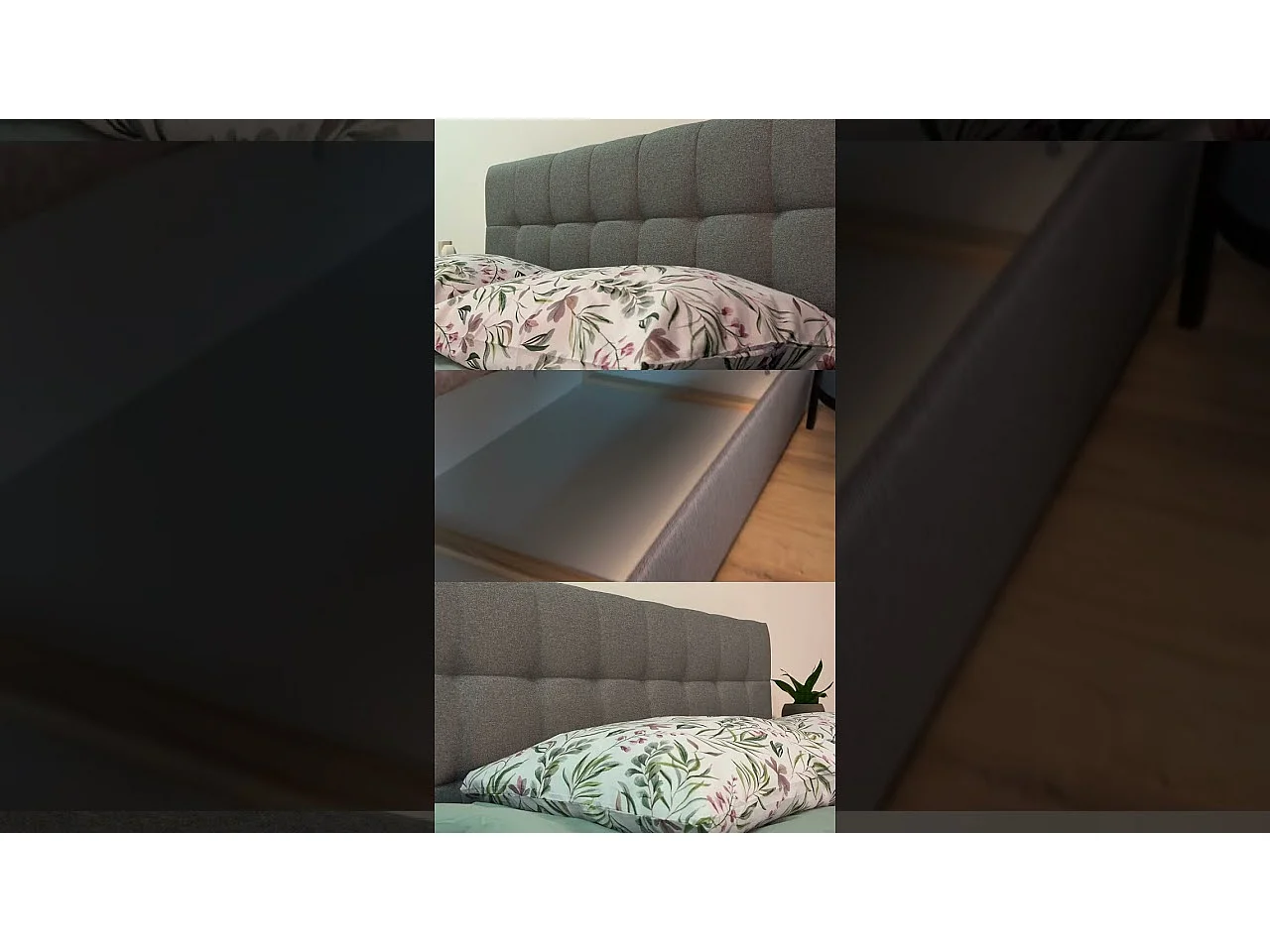 Lit boxspring avec rangement DAKOTA - matelas - surmatelas - gris foncé - 180x200 cm