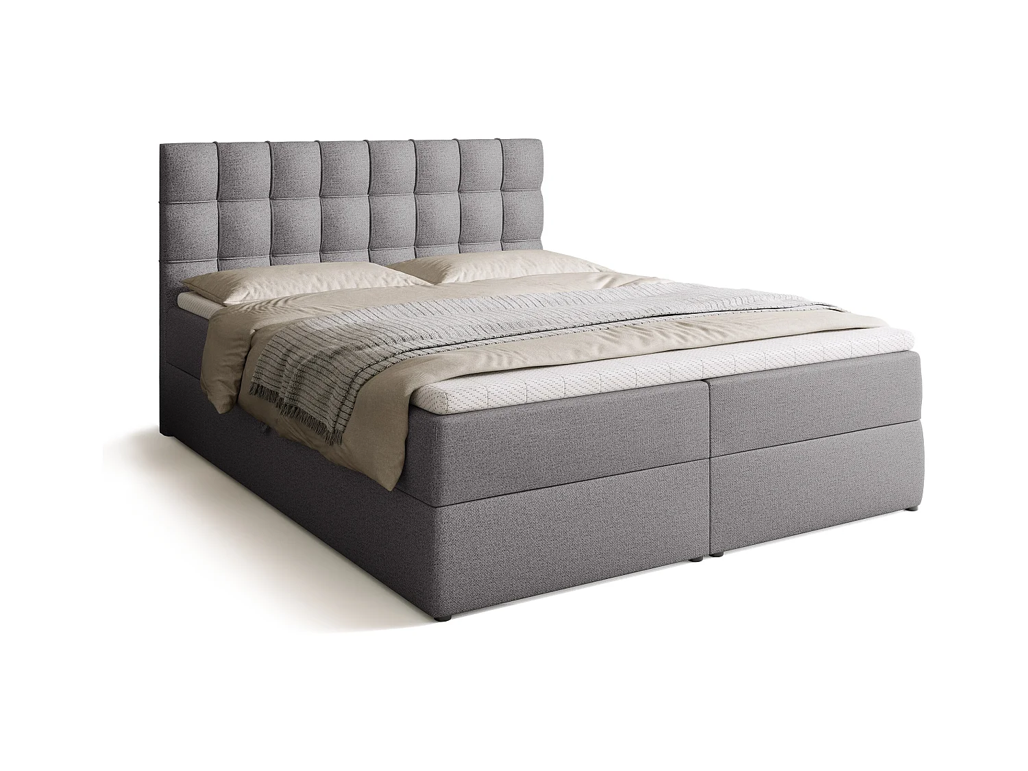 Lit boxspring avec rangement DETROIT - matelas - surmatelas - gris - 160x200 cm