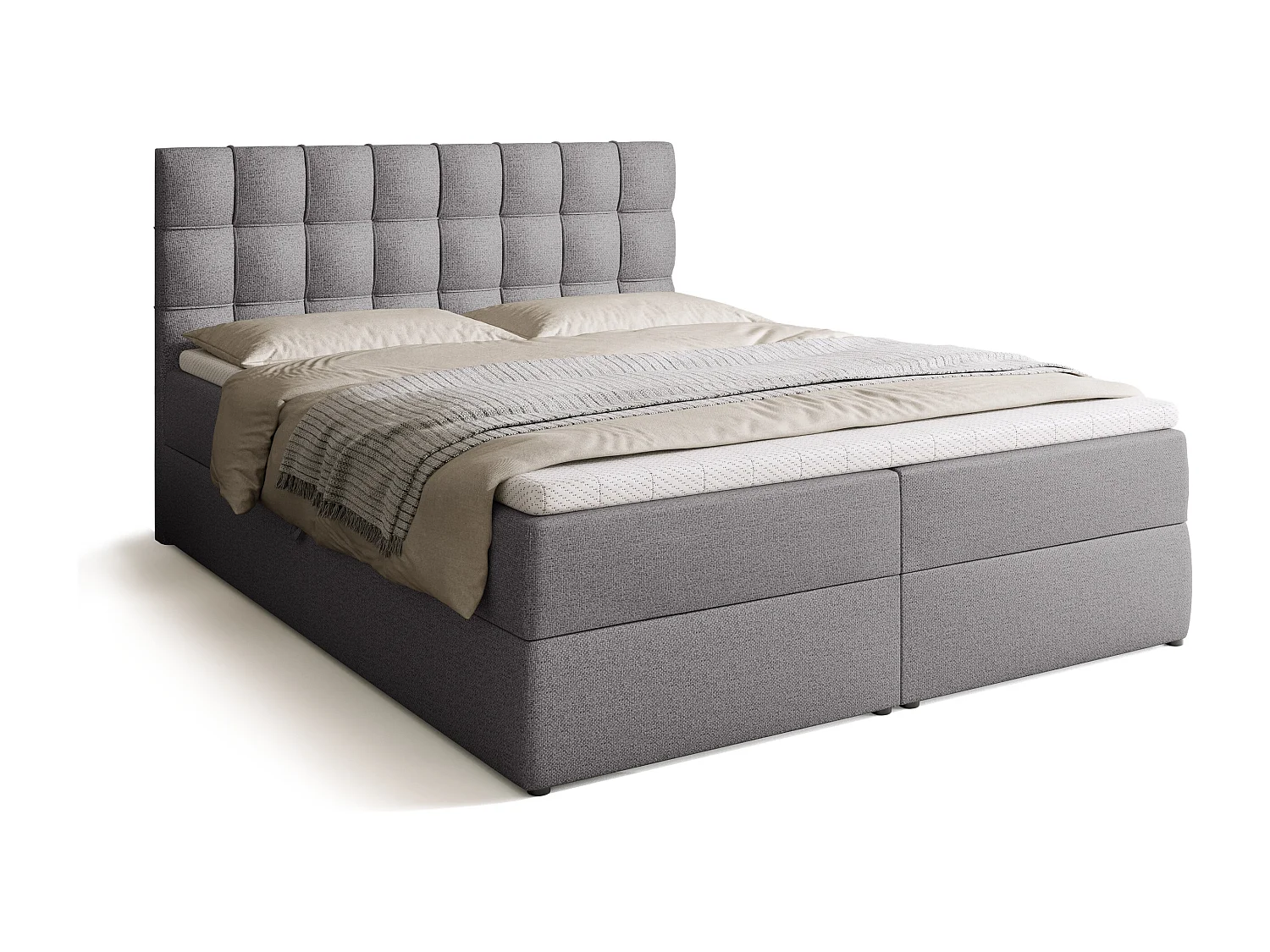 Lit boxspring avec rangement DETROIT - matelas - surmatelas - gris - 160x200 cm