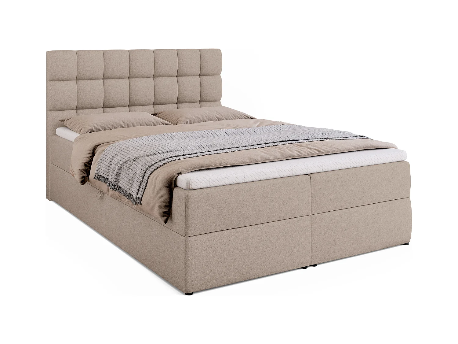 Boxspringbed met hoofdeinde, matras en dekmatras - DAKOTA - 140x200 - beige