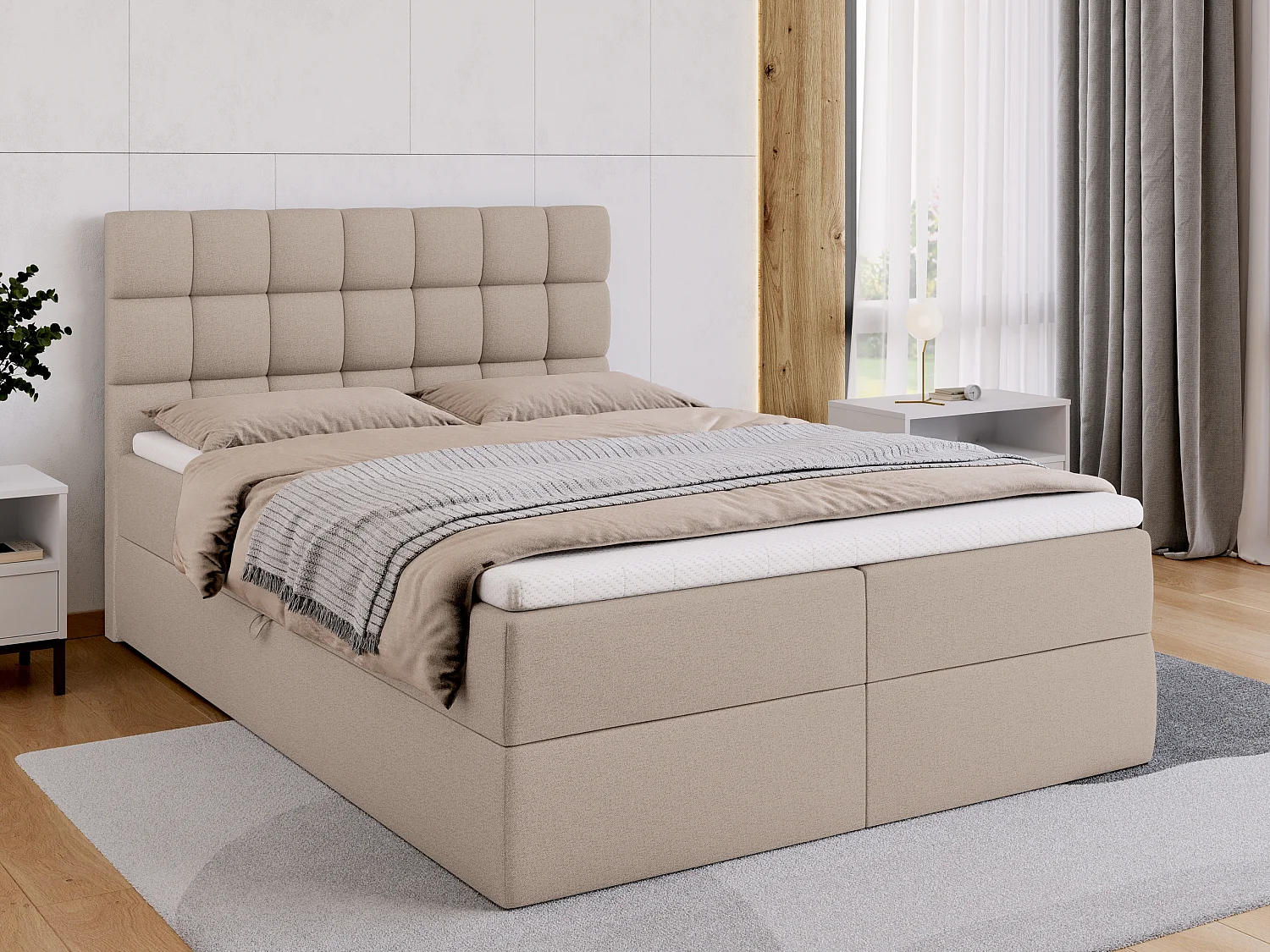 Lit boxspring avec rangement DAKOTA - matelas - surmatelas - beige - 140x200 cm