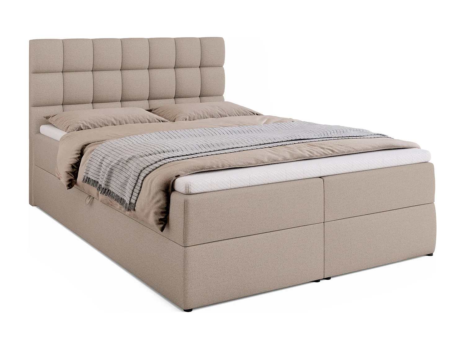 Lit boxspring avec rangement DAKOTA - matelas - surmatelas - beige - 140x200 cm