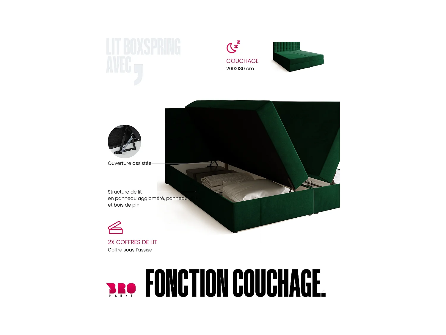 Boxspringbed met hoofdeinde, matras en dekmatras - DETROIT - 180x200 - groente