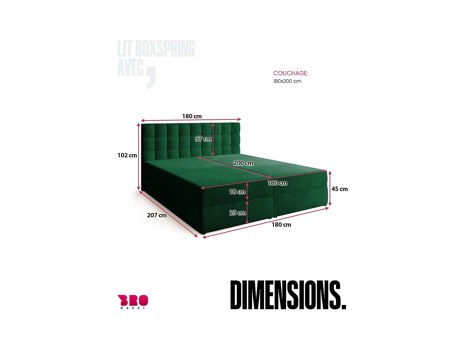 Boxspringbed met hoofdeinde, matras en dekmatras - DETROIT - 180x200 - groente