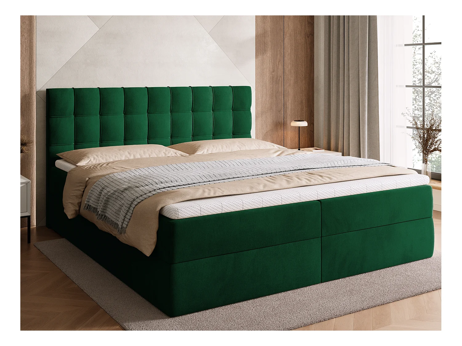 Lit boxspring avec rangement DETROIT - matelas - surmatelas - vert - 180x200 cm