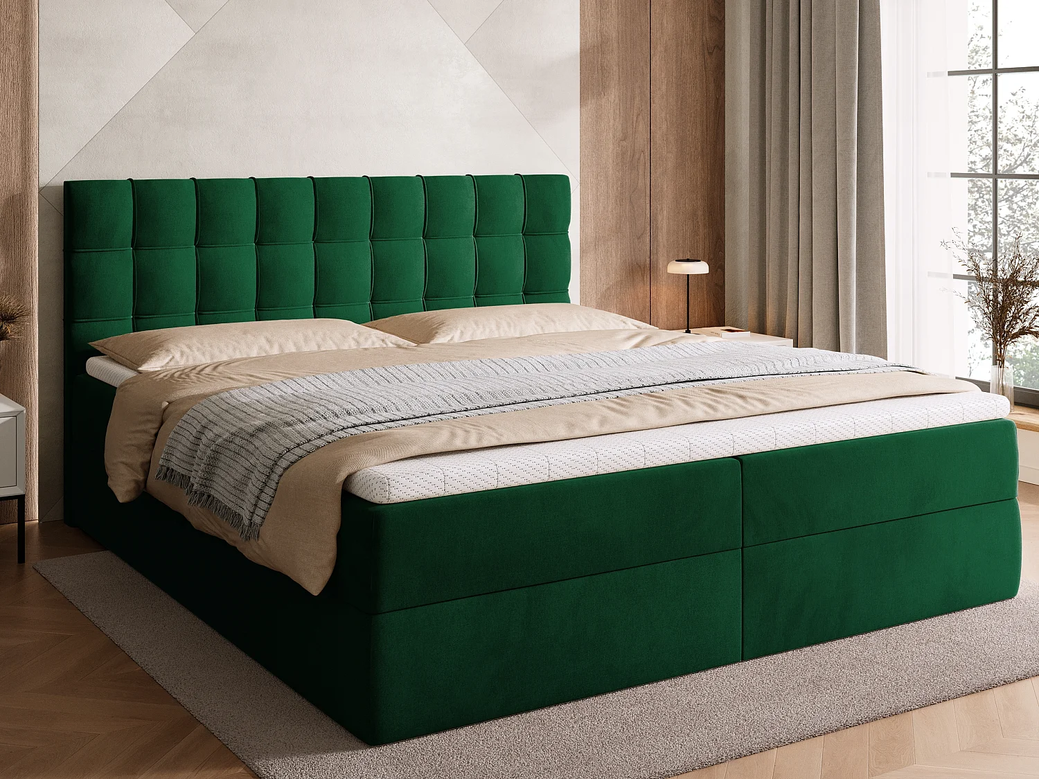 Lit boxspring avec rangement DETROIT - matelas - surmatelas - vert - 180x200 cm