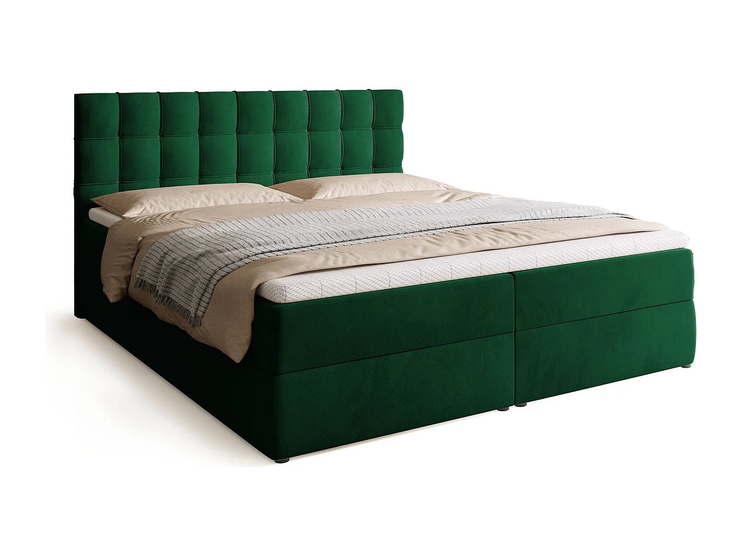 Lit boxspring avec rangement DETROIT - matelas - surmatelas - vert - 180x200 cm