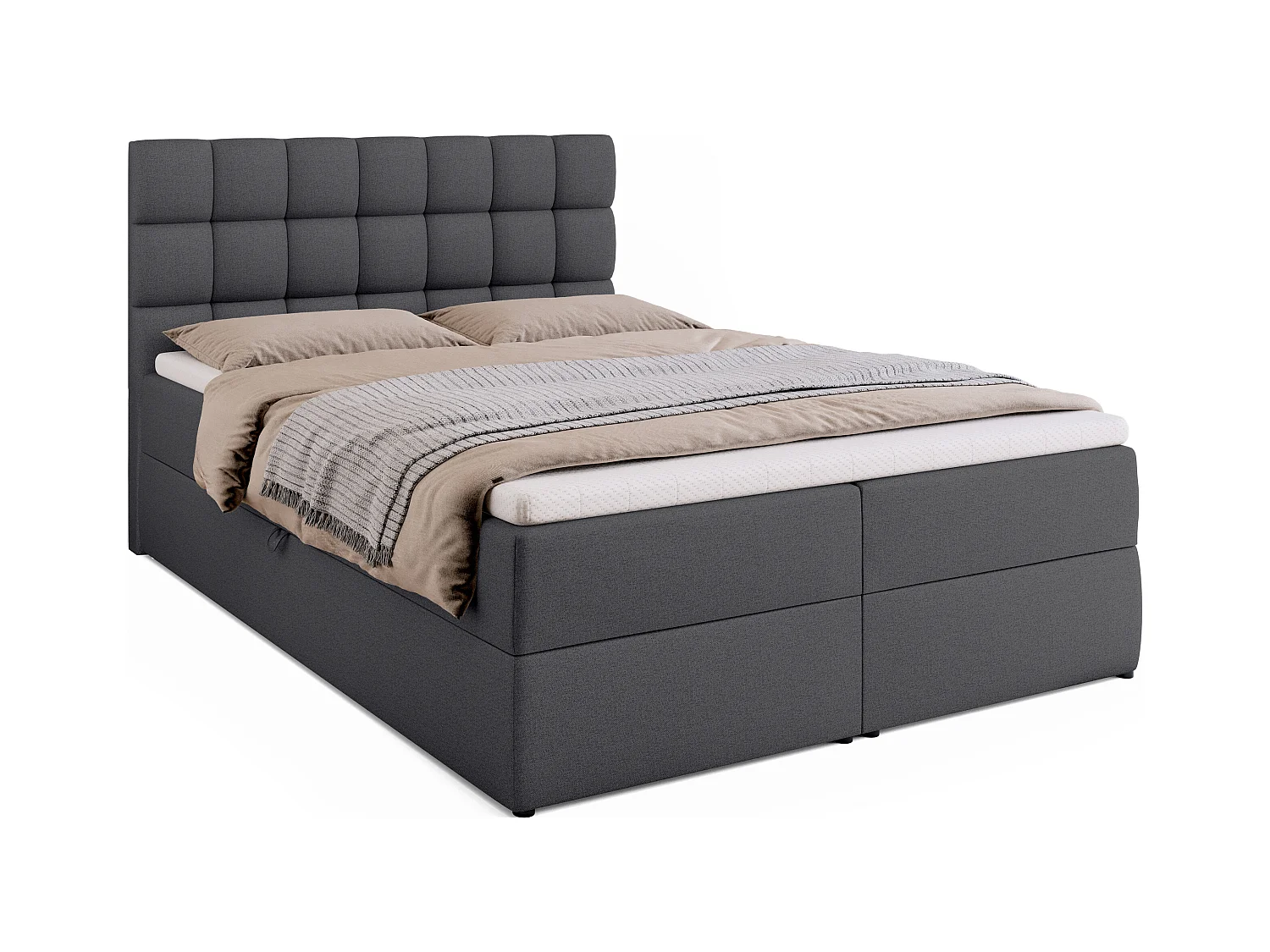 Boxspringbed met hoofdeinde, matras en dekmatras - DAKOTA - 140x200 - donkergrijs
