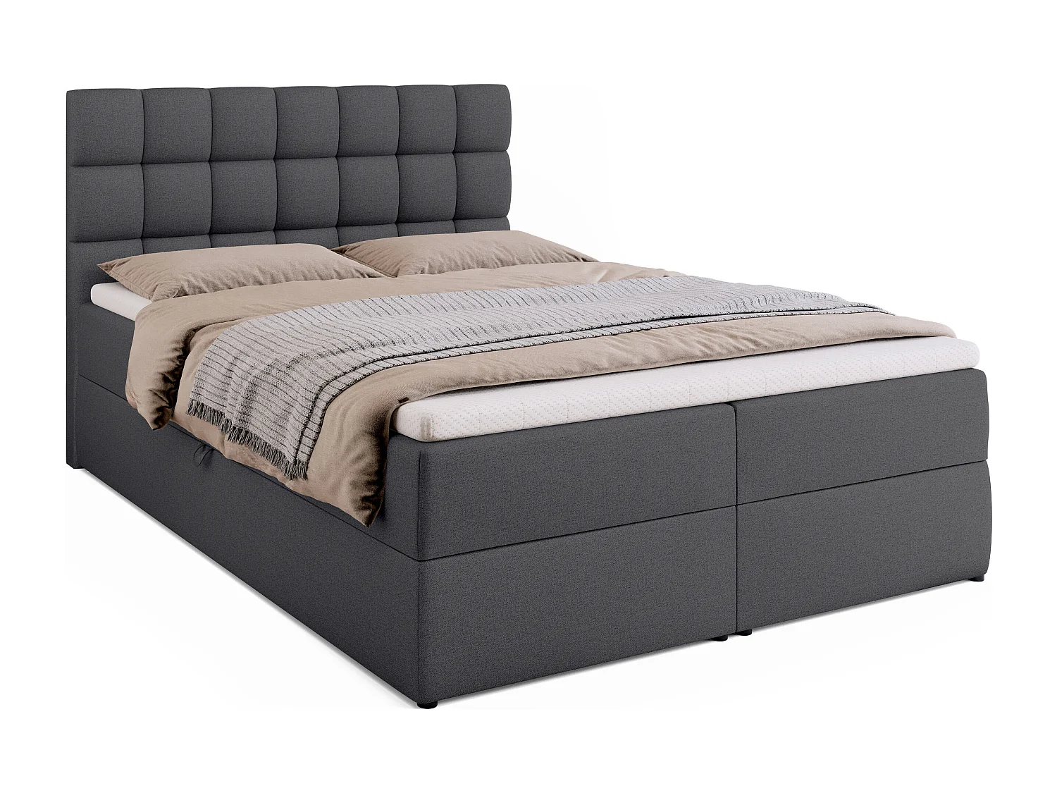 Lit boxspring avec rangement DAKOTA - matelas - surmatelas - gris foncé - 140x200 cm