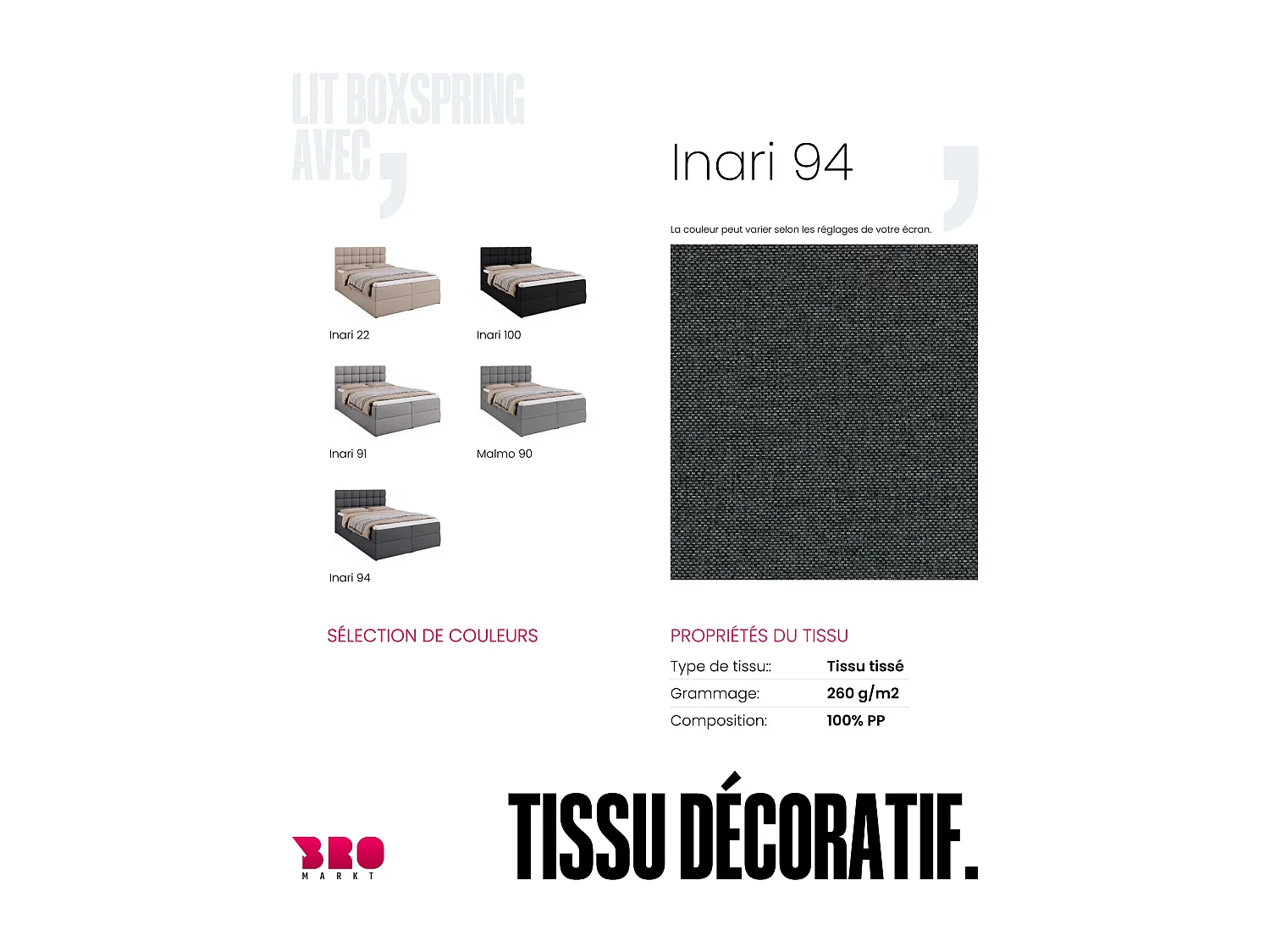 Lit boxspring avec rangement DAKOTA - matelas - surmatelas - gris foncé - 140x200 cm