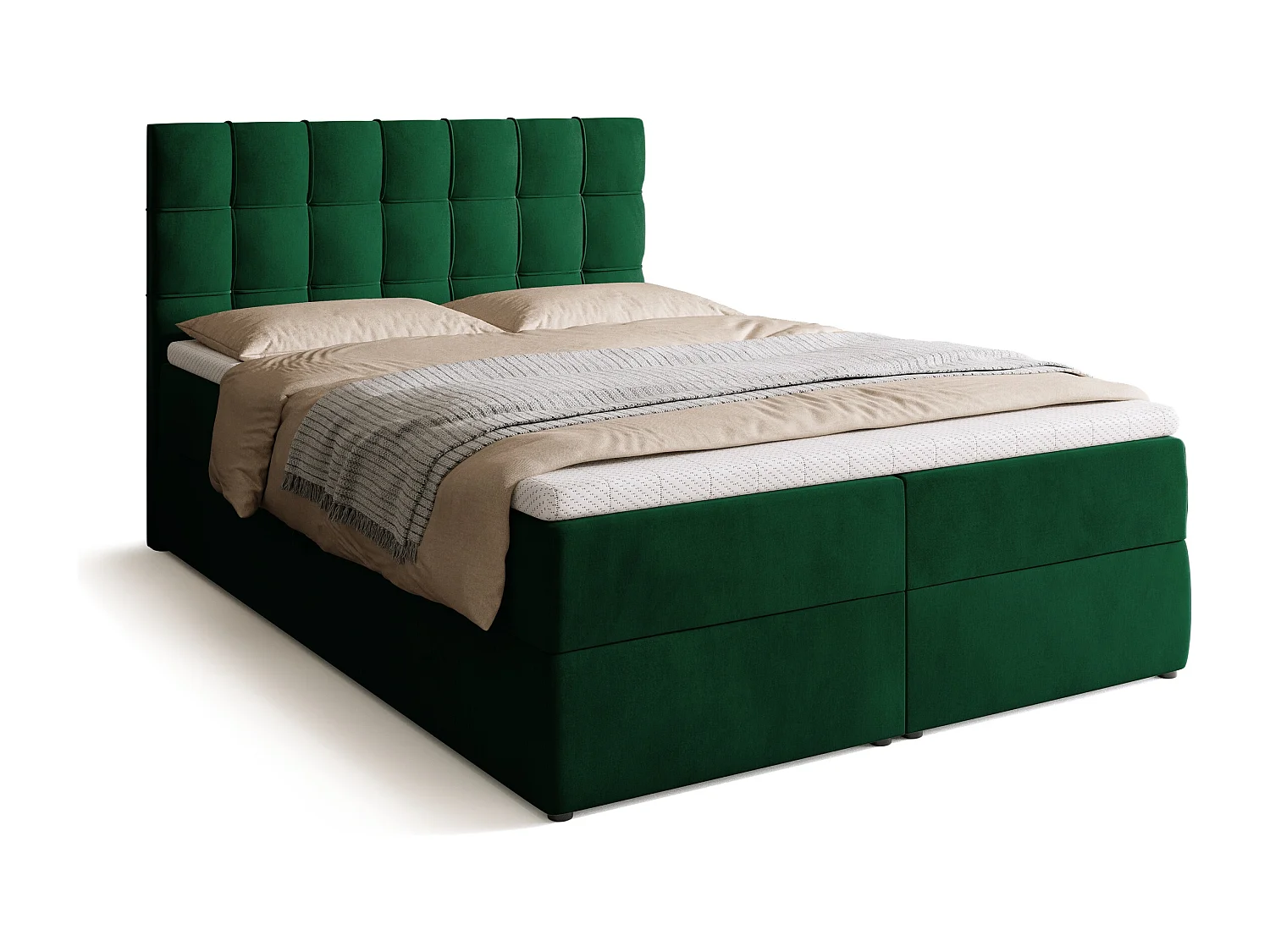 Lit boxspring avec rangement DETROIT - matelas - surmatelas - vert - 140x200 cm