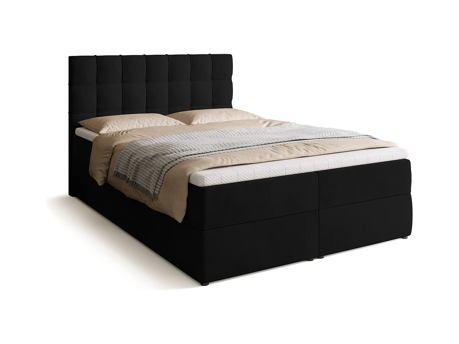 Boxspringbed met hoofdeinde, matras en dekmatras - DETROIT - 140x200 - zwart
