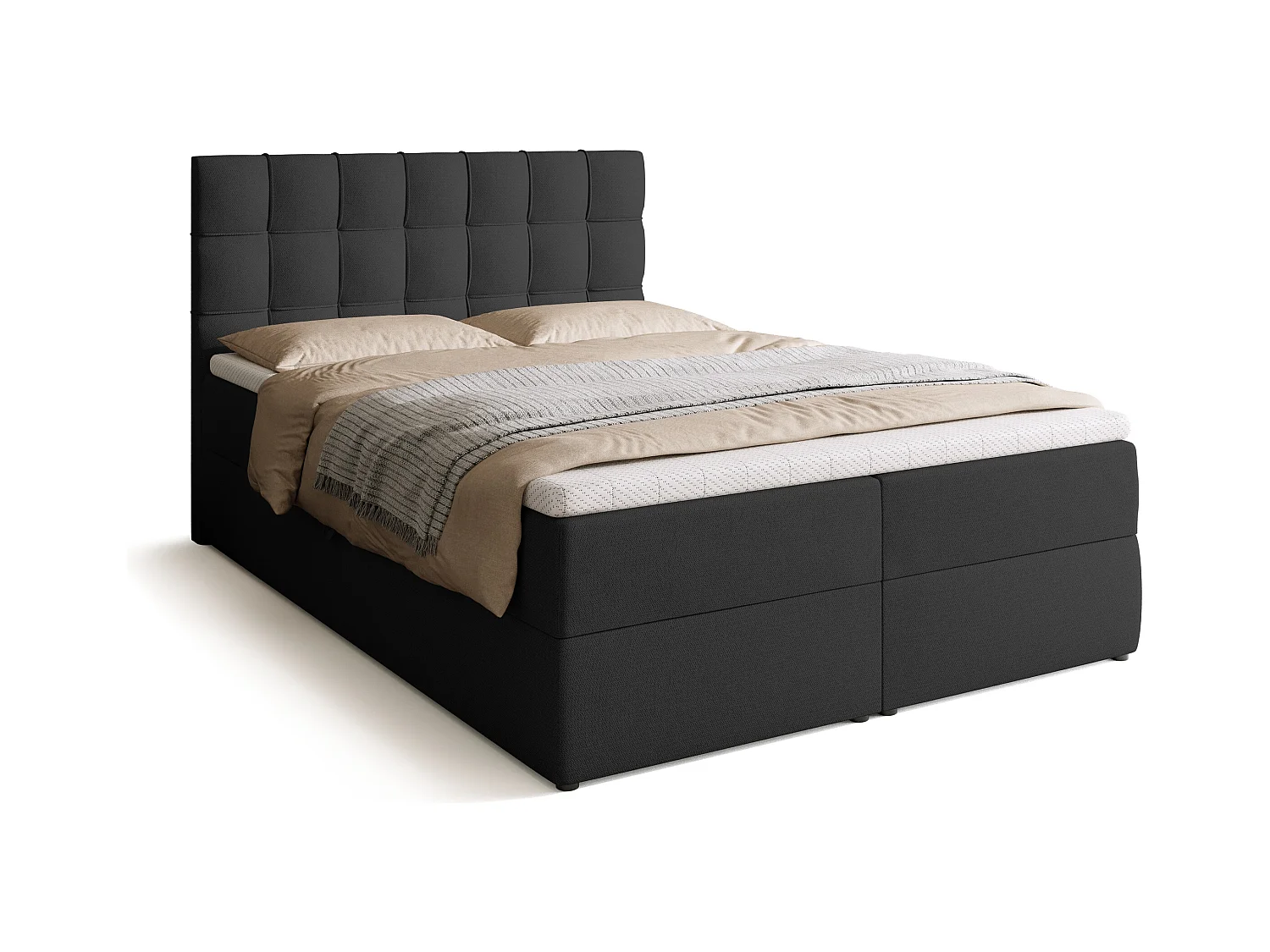 Boxspringbed met hoofdeinde, matras en dekmatras - DETROIT - 140x200 - donkergrijs