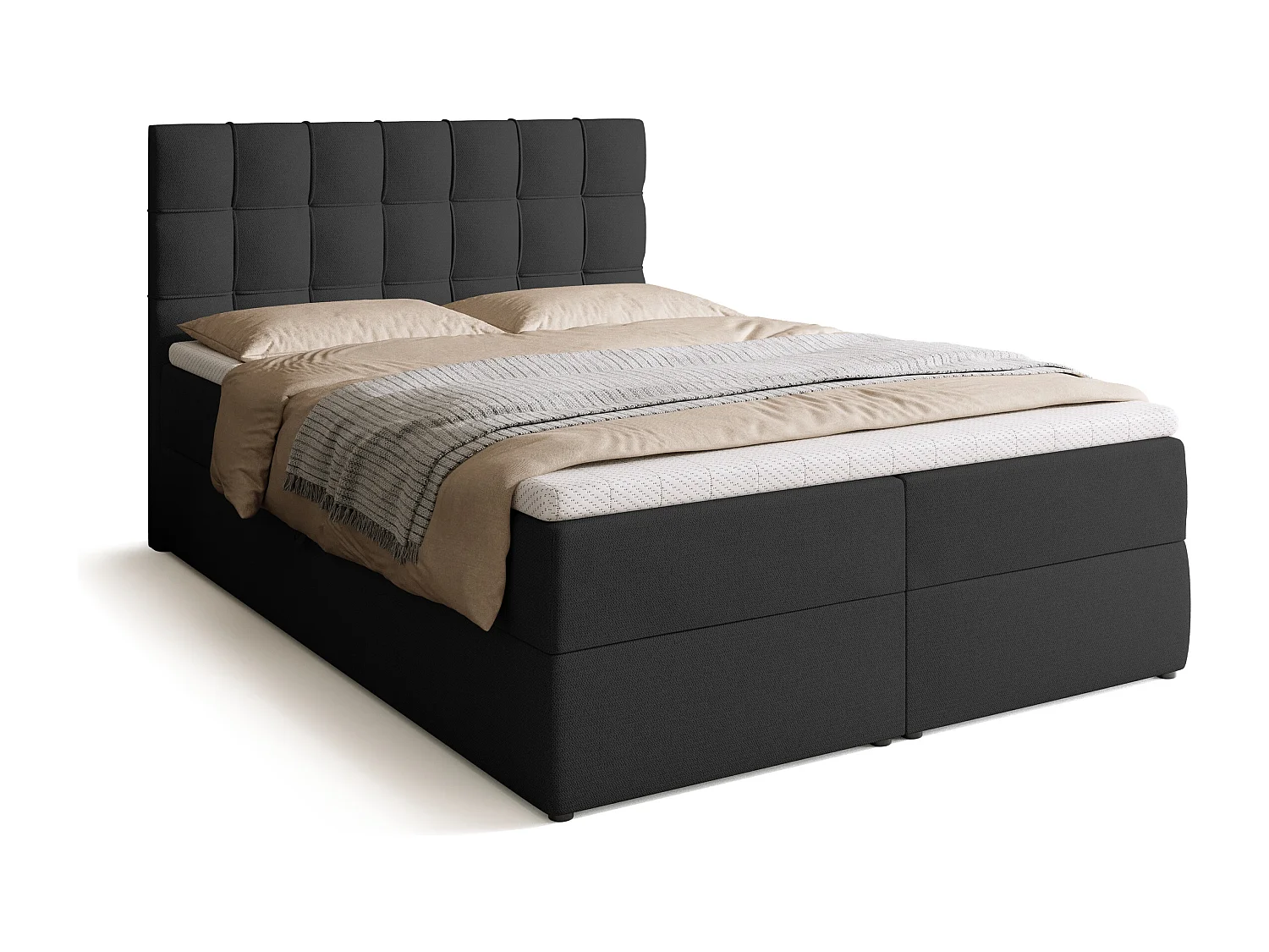 Lit boxspring avec rangement DETROIT - matelas - surmatelas - gris foncé - 140x200 cm