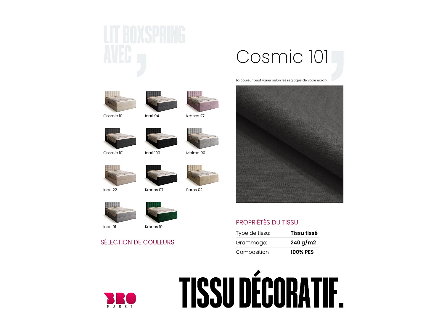 Lit boxspring avec rangement DETROIT - matelas - surmatelas - gris foncé - 140x200 cm