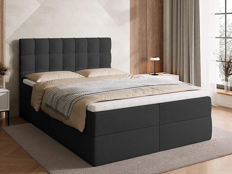Boxspringbed met hoofdeinde, matras en dekmatras - DETROIT - 140x200 - donkergrijs