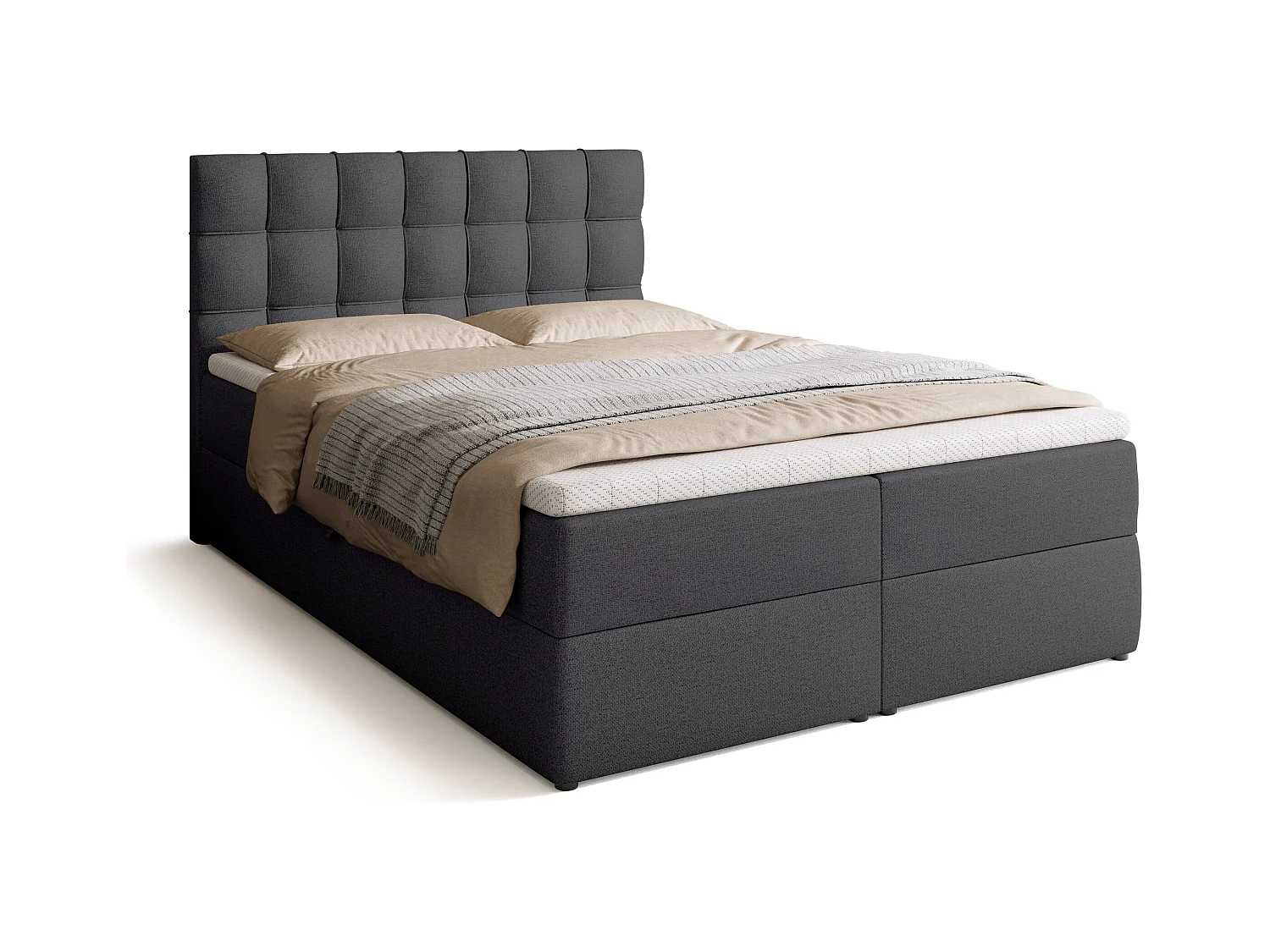 Lit boxspring avec rangement DETROIT - matelas - surmatelas - gris foncé - 140x200 cm