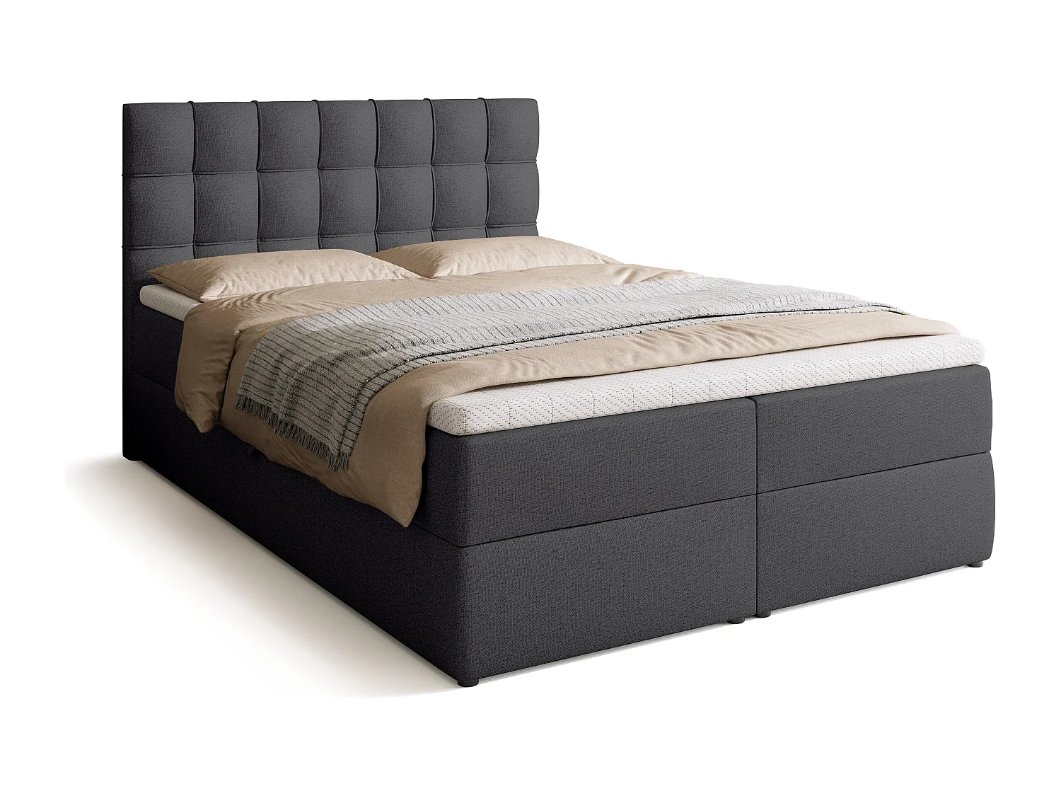 Boxspringbed met hoofdeinde, matras en dekmatras - DETROIT - 140x200 - donkergrijs