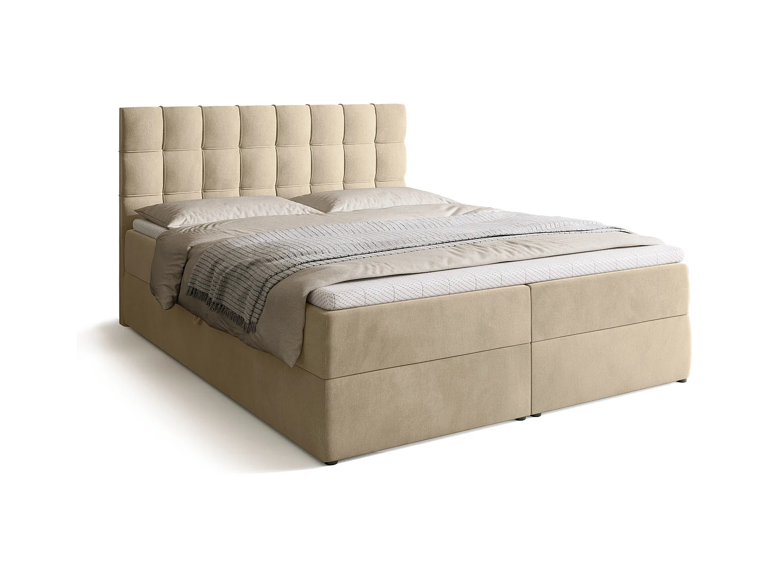 Lit boxspring avec rangement DETROIT - matelas - surmatelas - beige - 160x200 cm