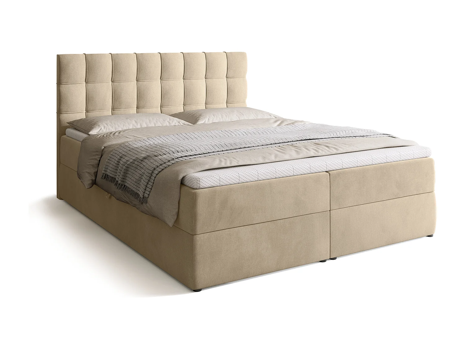 Lit boxspring avec rangement DETROIT - matelas - surmatelas - beige - 160x200 cm