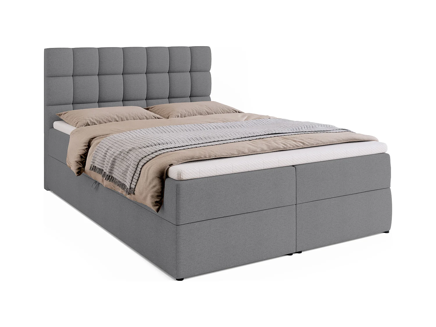 Boxspringbed met hoofdeinde, matras en dekmatras - DAKOTA - 140x200 - grijs