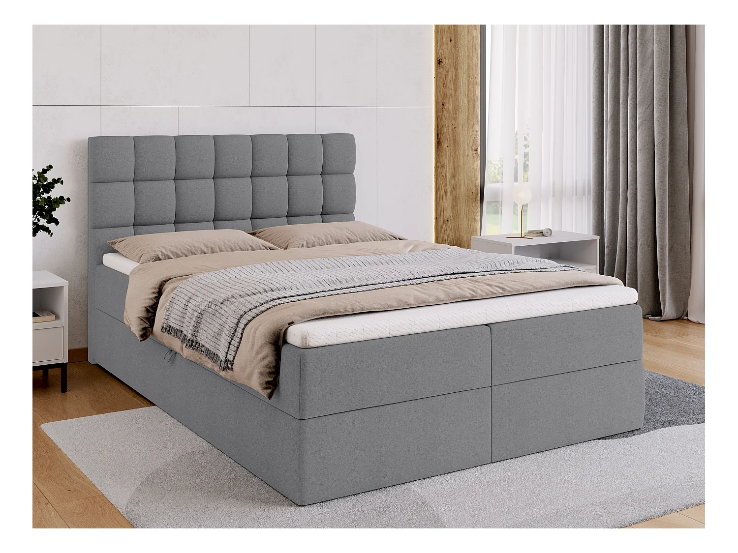 Lit boxspring avec rangement DAKOTA - matelas - surmatelas - gris - 140x200 cm
