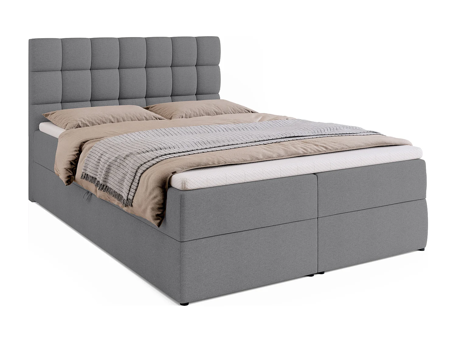 Lit boxspring avec rangement DAKOTA - matelas - surmatelas - gris - 140x200 cm