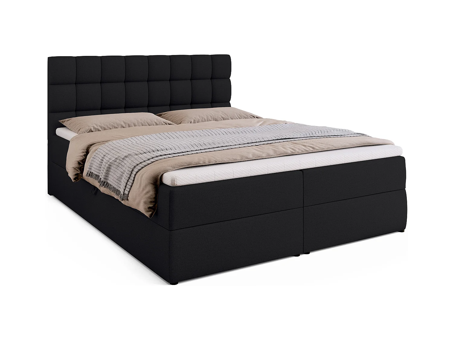 Boxspringbed met hoofdeinde, matras en dekmatras - DAKOTA - 160x200 - zwart