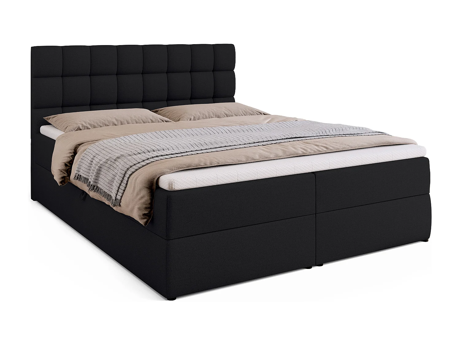 Lit boxspring avec rangement DAKOTA - matelas - surmatelas - noir - 160x200 cm
