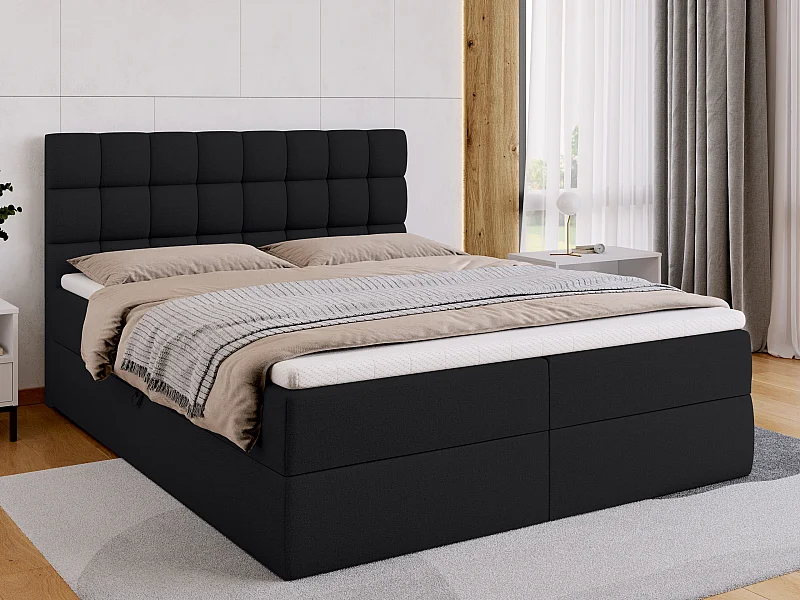 Lit boxspring avec rangement DAKOTA - matelas - surmatelas - noir - 160x200 cm