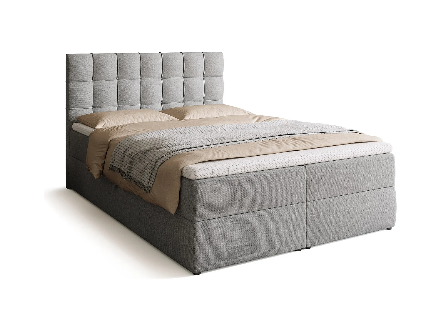 Boxspringbed met hoofdeinde, matras en dekmatras - DETROIT - 140x200 - grijs