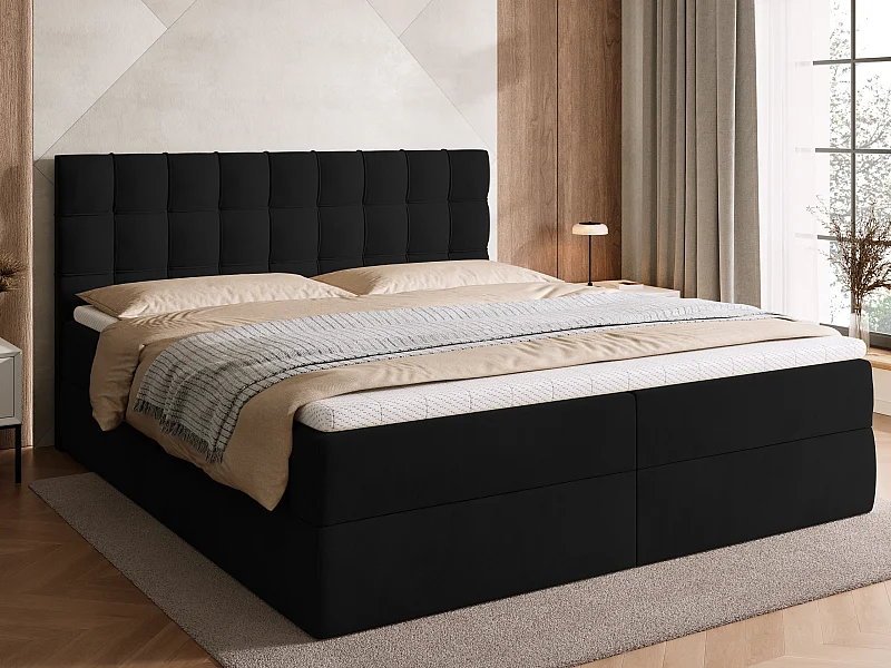 Lit boxspring avec rangement DETROIT - matelas - surmatelas - noir - 180x200 cm