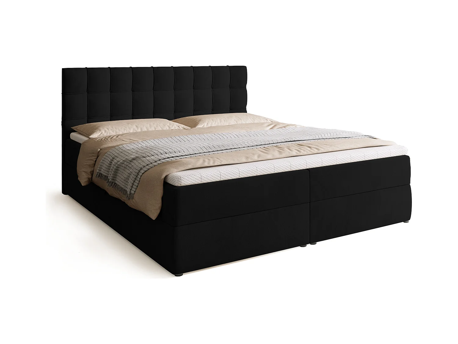 Boxspringbed met hoofdeinde, matras en dekmatras - DETROIT - 180x200 - zwart