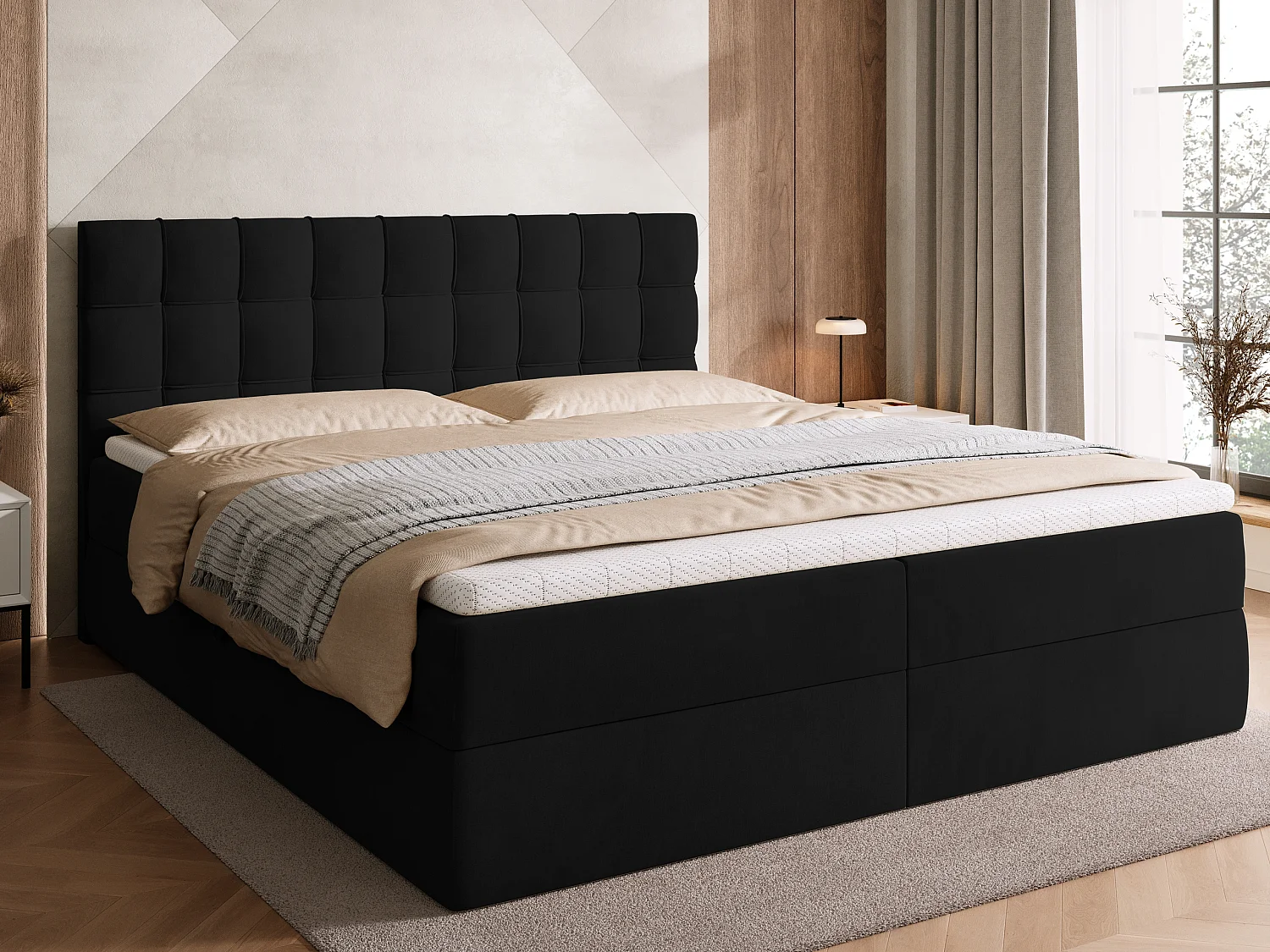 Lit boxspring avec rangement DETROIT - matelas - surmatelas - noir - 180x200 cm