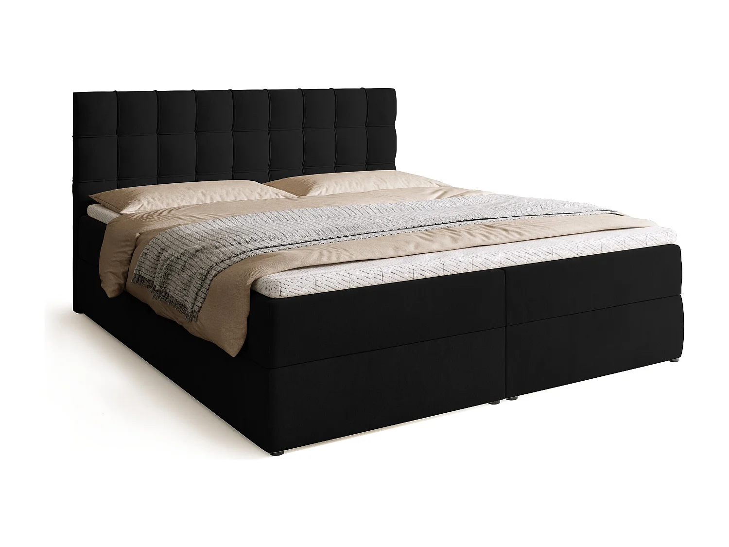 Lit boxspring avec rangement DETROIT - matelas - surmatelas - noir - 180x200 cm
