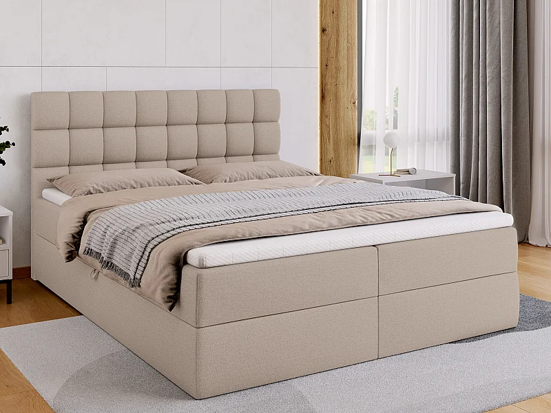 Lit boxspring avec rangement DAKOTA - matelas - surmatelas - beige - 160x200 cm