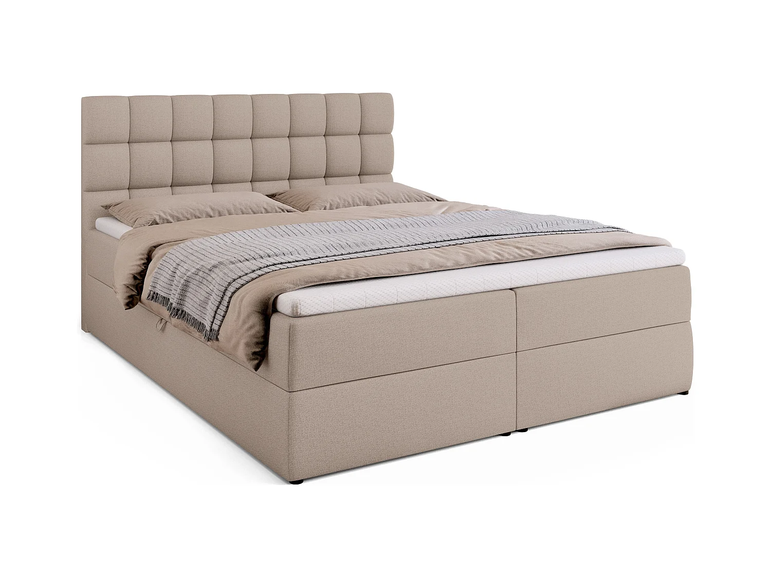 Boxspringbed met hoofdeinde, matras en dekmatras - DAKOTA - 160x200 - beige