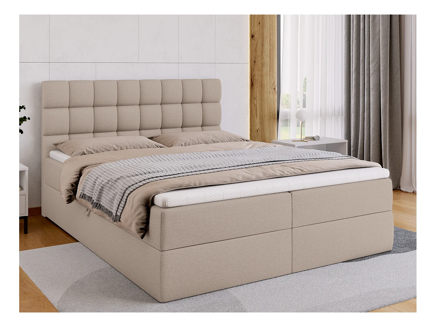 Lit boxspring avec rangement DAKOTA - matelas - surmatelas - beige - 160x200 cm