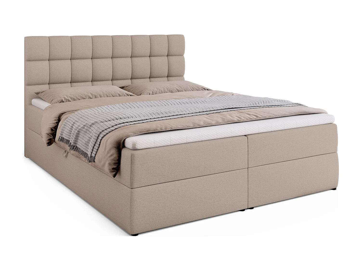 Lit boxspring avec rangement DAKOTA - matelas - surmatelas - beige - 160x200 cm