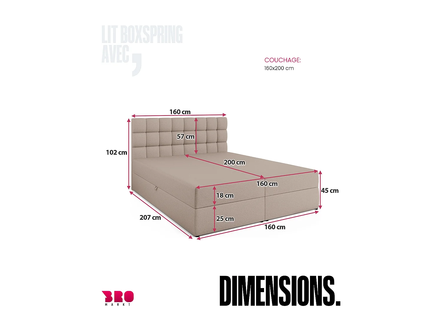 Lit boxspring avec rangement DAKOTA - matelas - surmatelas - beige - 160x200 cm