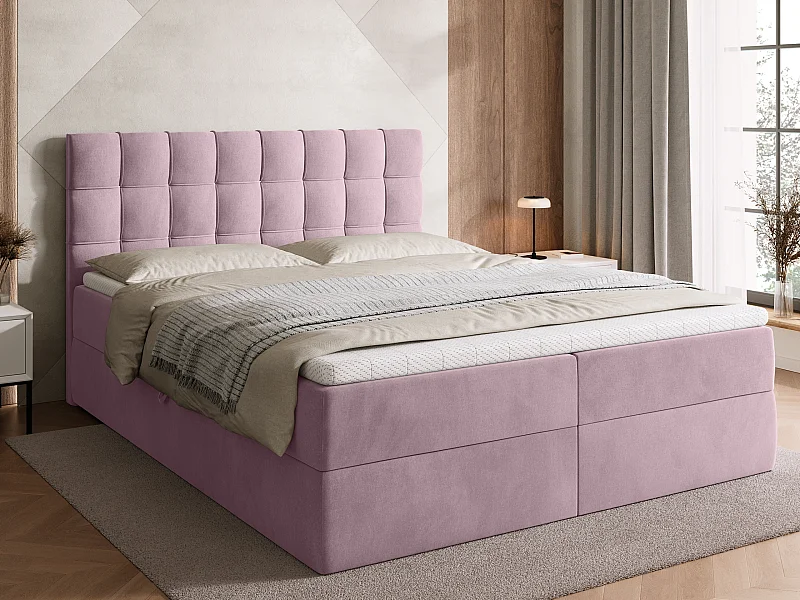 Boxspringbed met hoofdeinde, matras en dekmatras - DETROIT - 160x200 - poederroze