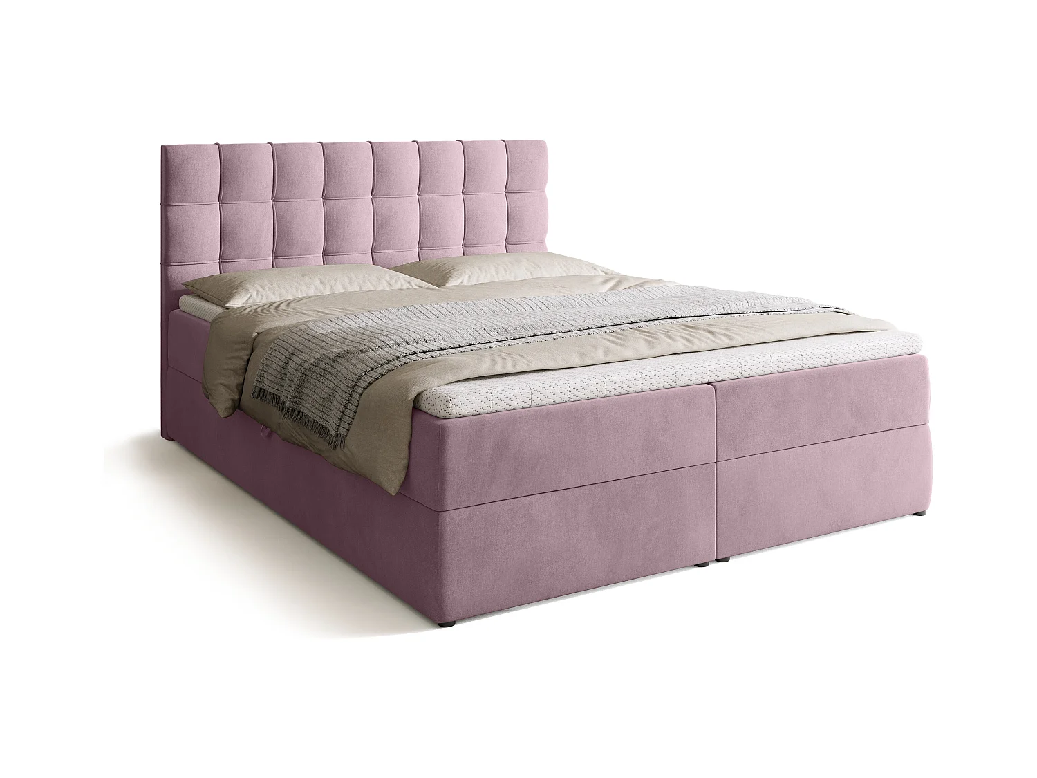 Boxspringbed met hoofdeinde, matras en dekmatras - DETROIT - 160x200 - poederroze