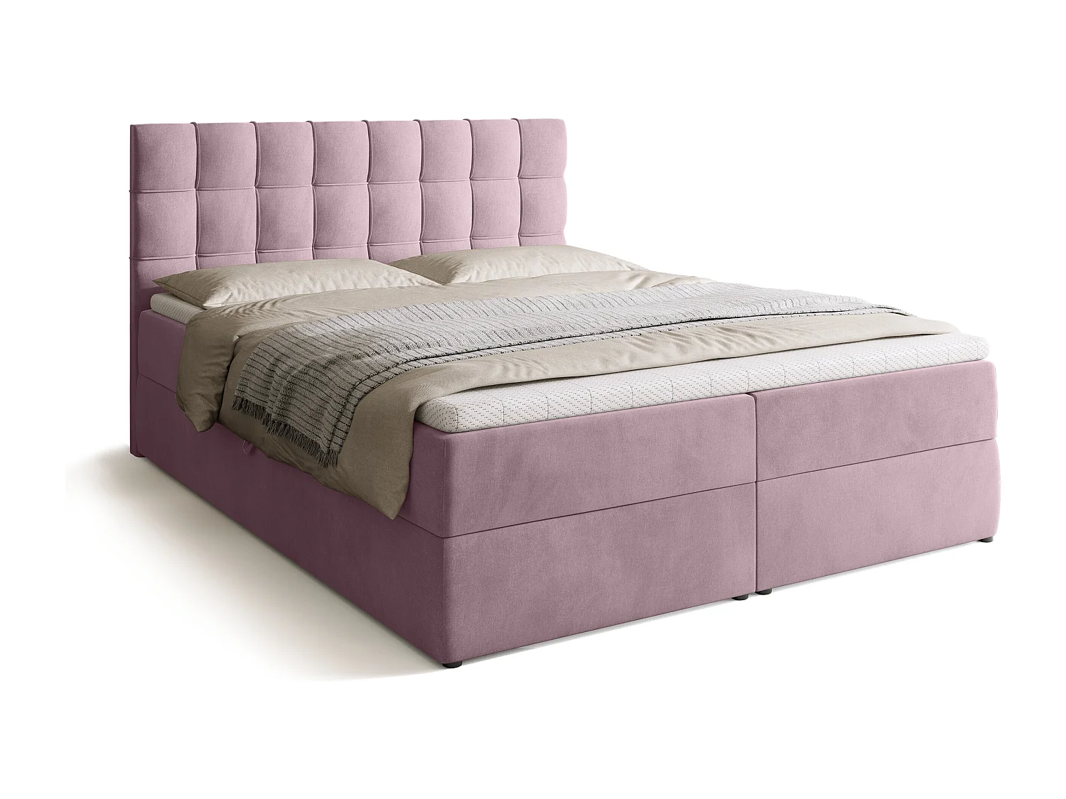 Lit boxspring avec rangement DETROIT - matelas - surmatelas - rose - 160x200 cm