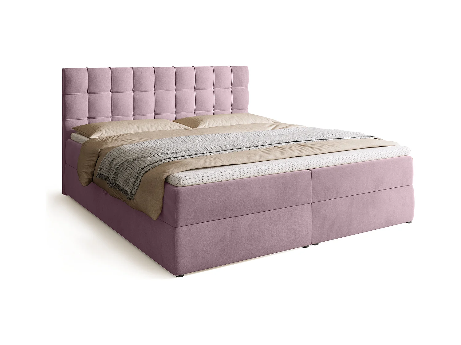 Boxspringbed met hoofdeinde, matras en dekmatras - DETROIT - 180x200 - poederroze
