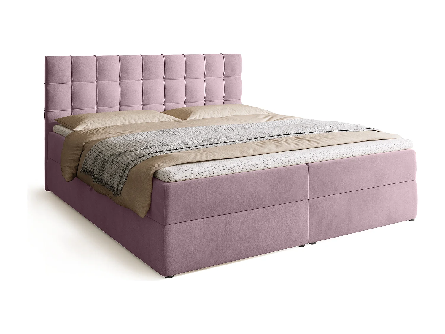 Lit boxspring avec rangement DETROIT - matelas - surmatelas - rose - 180x200 cm