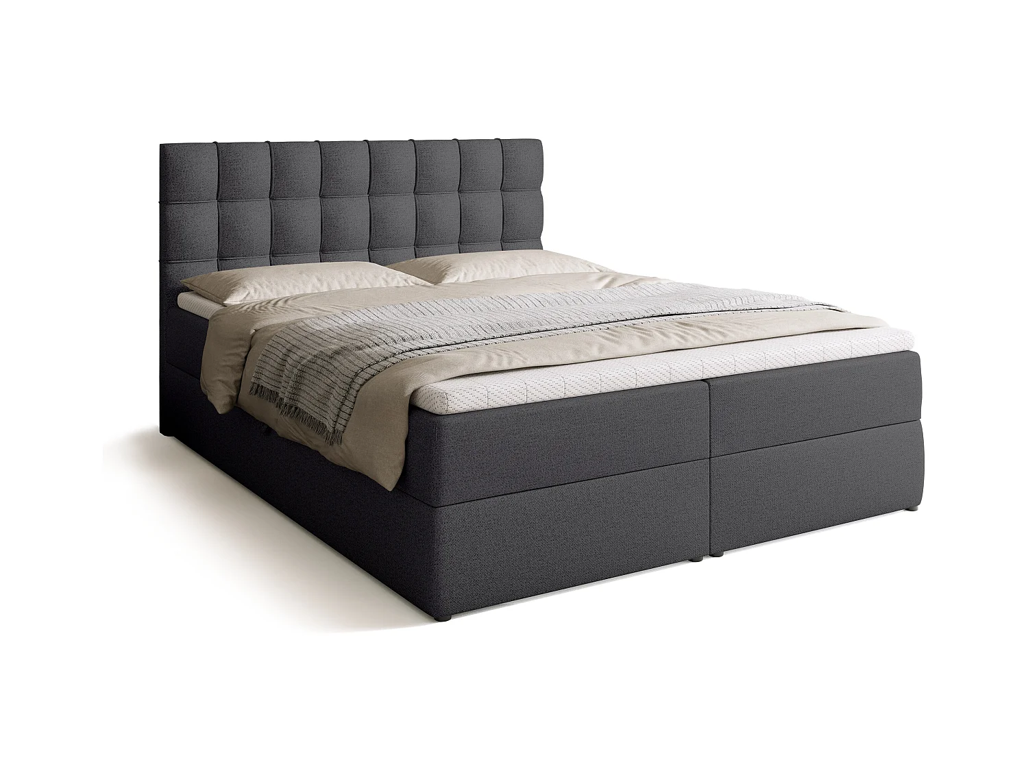 Boxspringbed met hoofdeinde, matras en dekmatras - DETROIT - 160x200 - donkergrijs