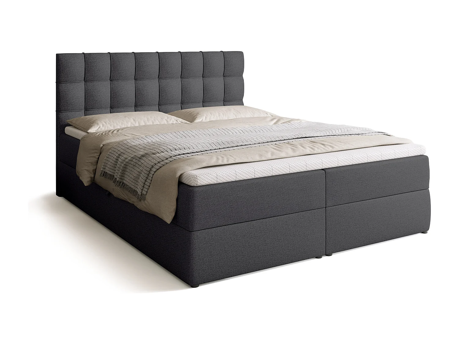 Lit boxspring avec rangement DETROIT - matelas - surmatelas - gris foncé - 160x200 cm
