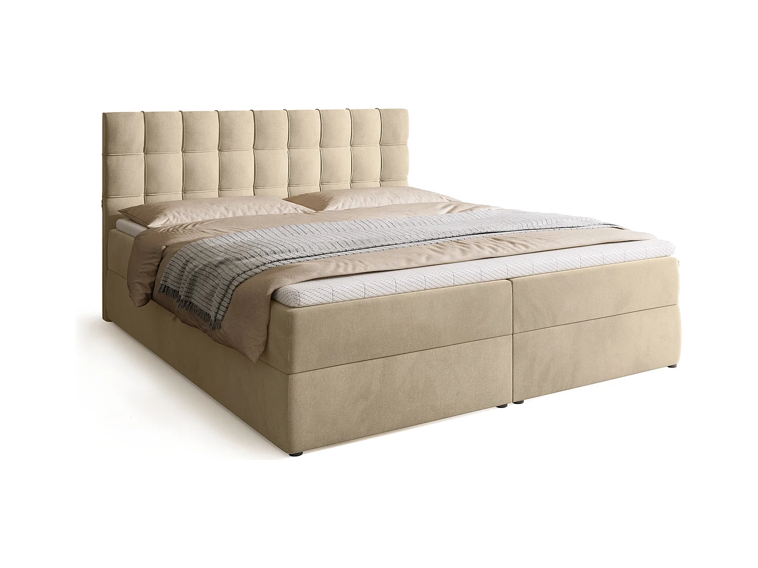 Lit boxspring avec rangement DETROIT - matelas - surmatelas - beige - 180x200 cm