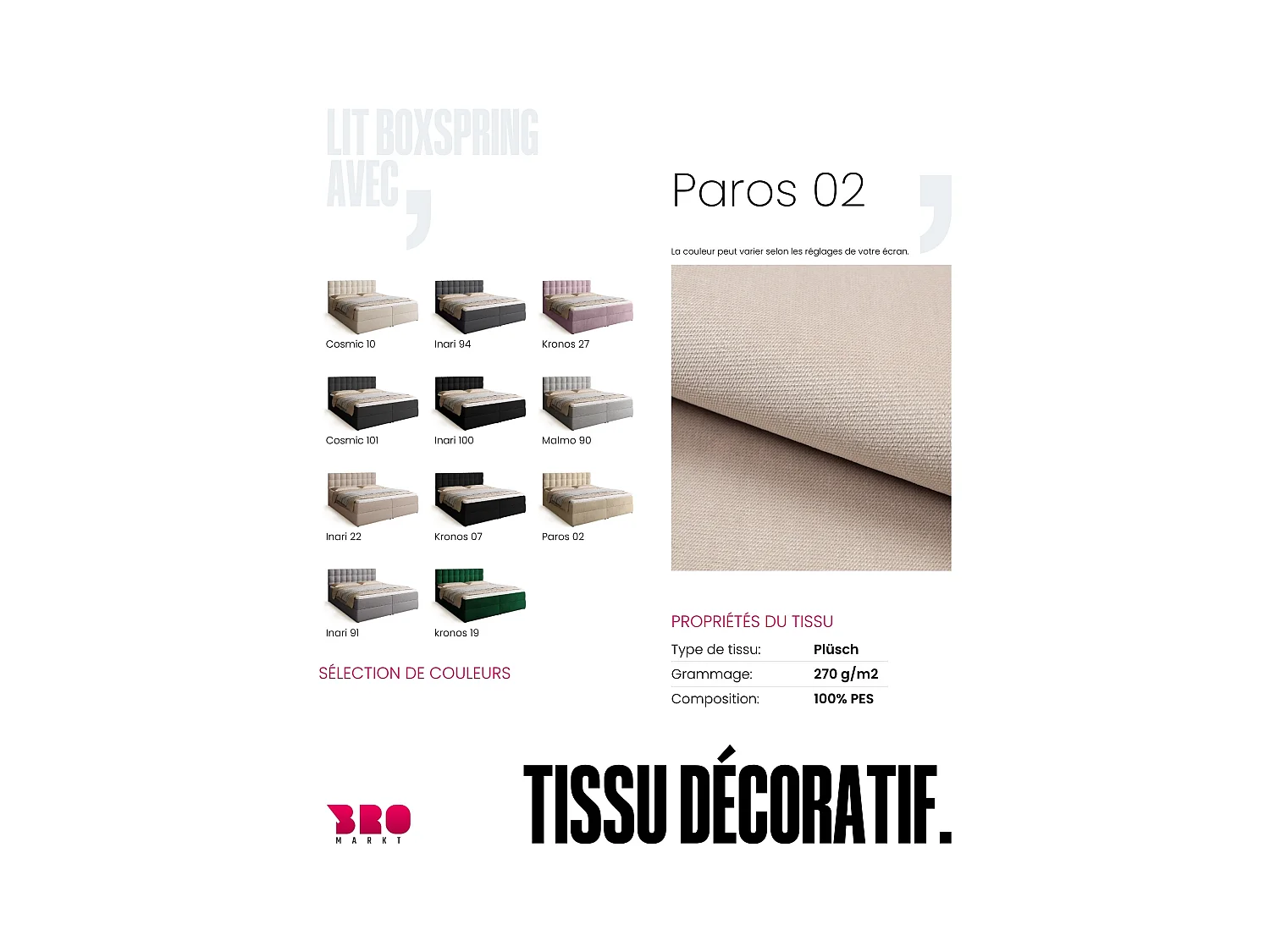 Lit boxspring avec rangement DETROIT - matelas - surmatelas - beige - 180x200 cm