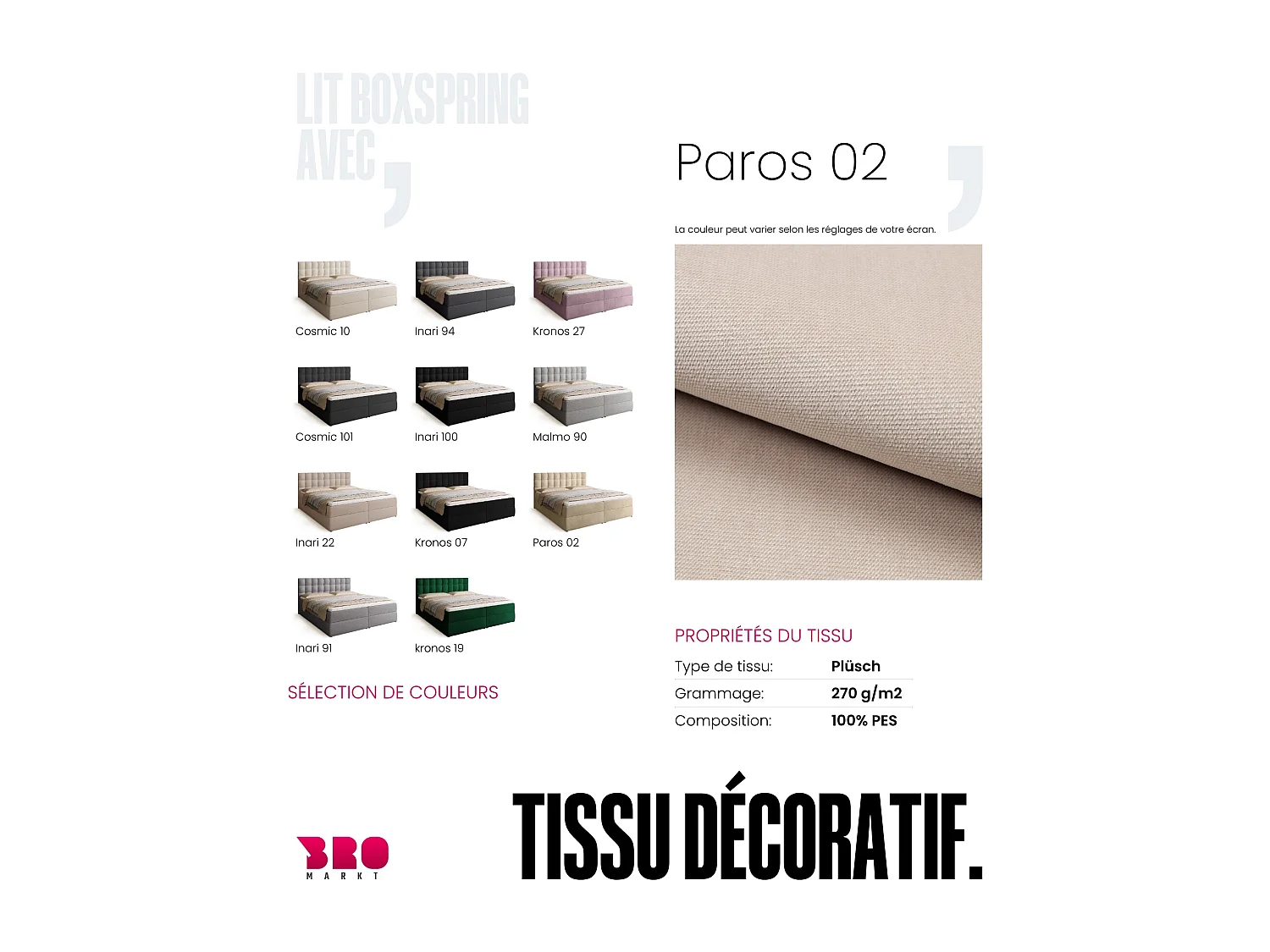 Boxspringbed met hoofdeinde, matras en dekmatras - DETROIT - 180x200 - lichtbeige